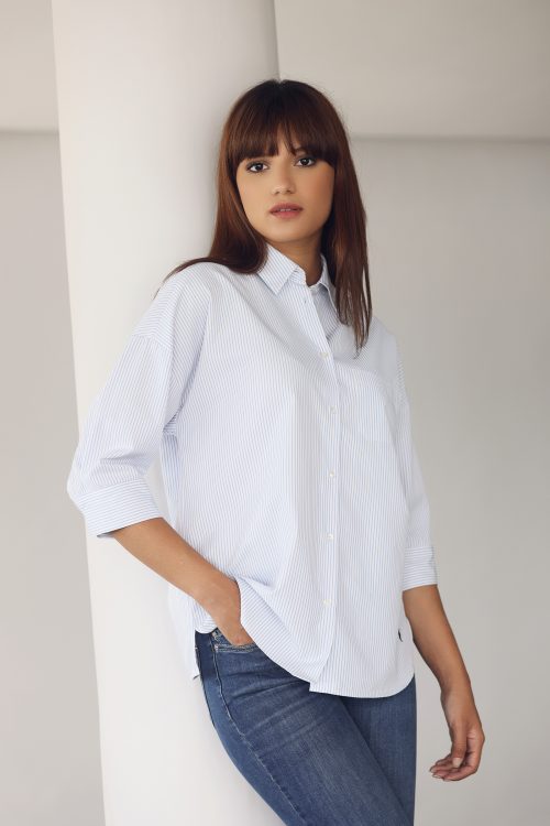 Chemise Leyla rayée - Fines rayures Bleues