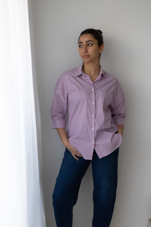Chemise Leyla rayée - Blanc rayé framboise